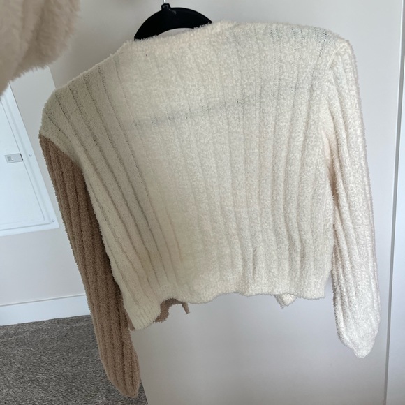 Knitted V Neck Cardigan Brown + Cream - Picture 5 of 9